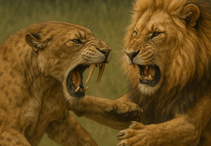 サーベルタイガー vs ライオン ― 勝つのはどっち？